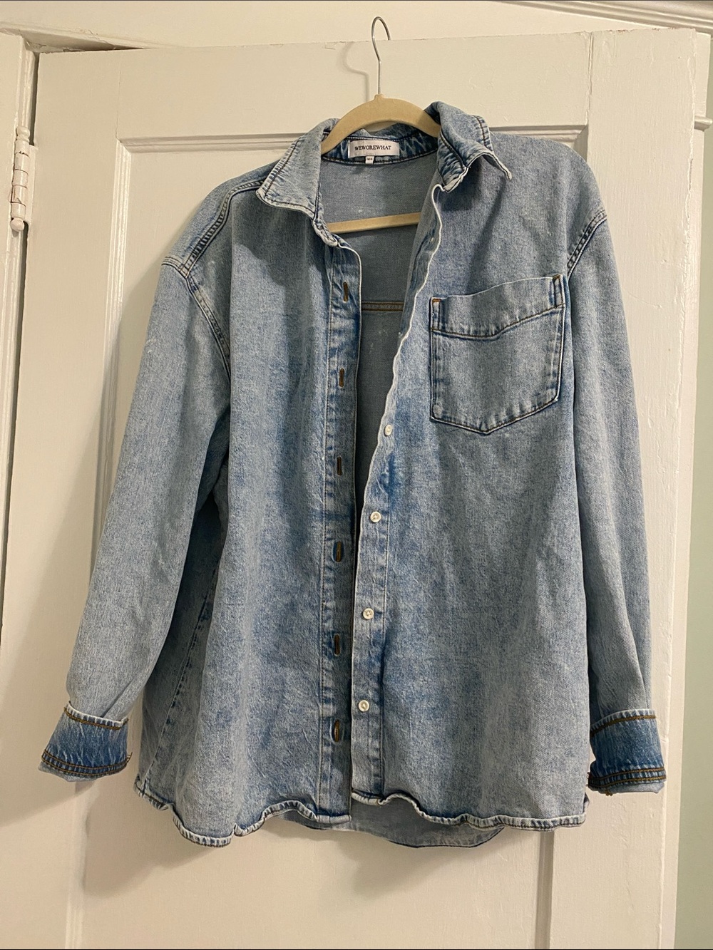 We Wore What Light Blue Washed Denim Shirt Jacket